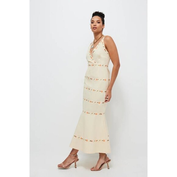 FANM MON Alanca Embroidered Midi Dress Light Yellow Womens Size Small - Picture 2 of 11